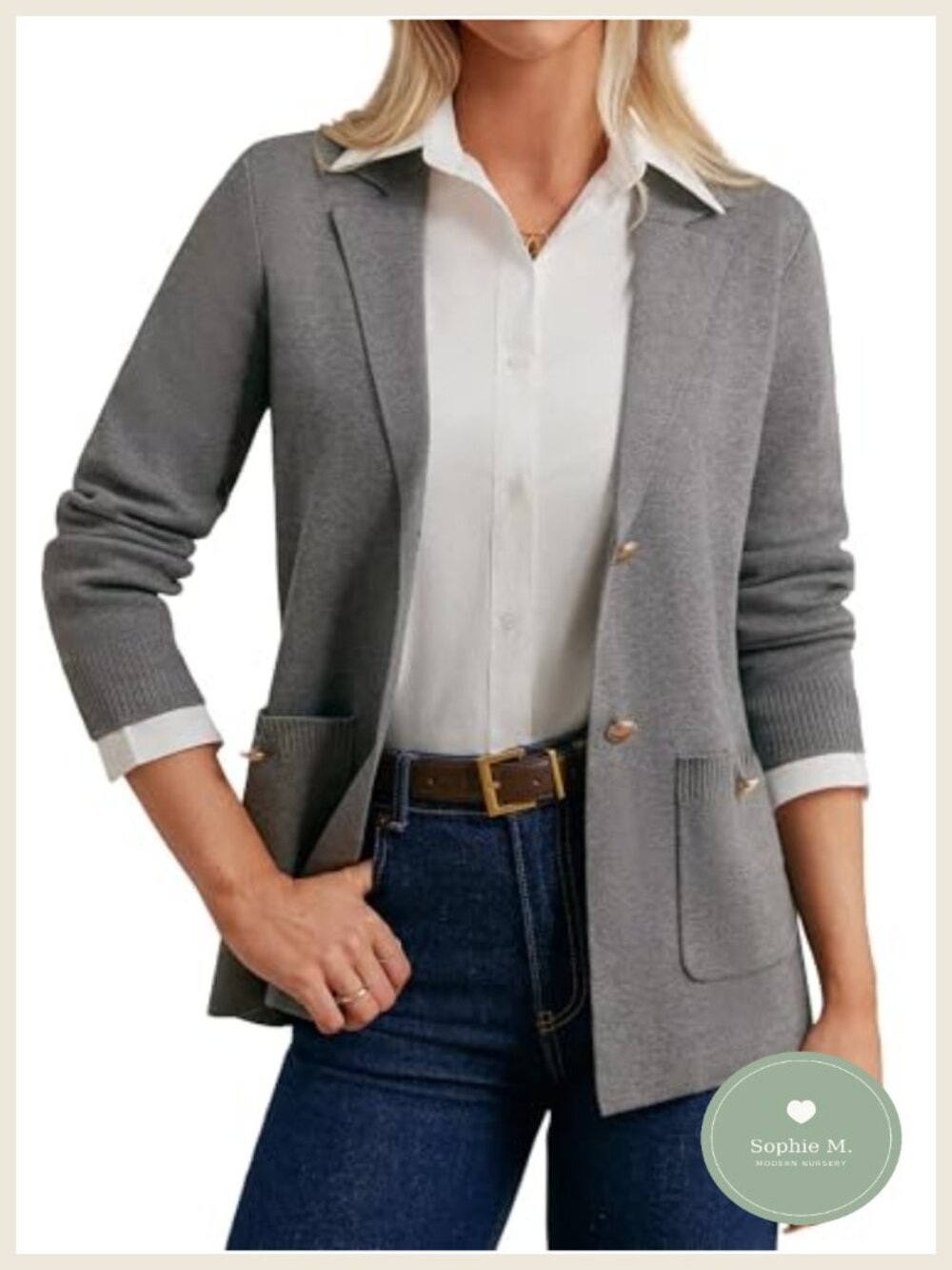 Women Knit Blazer Open Front Notch Lapel Single Button Long Sleeve Work
